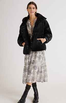 NWT Anthropologie AVEC Les Filles Black Velvet Puffer Jacker Size Large ($220)