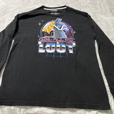 Fortnite Shirt Mens XL Black Give Me The Loot Llama Graphic Print XLarge 46-48
