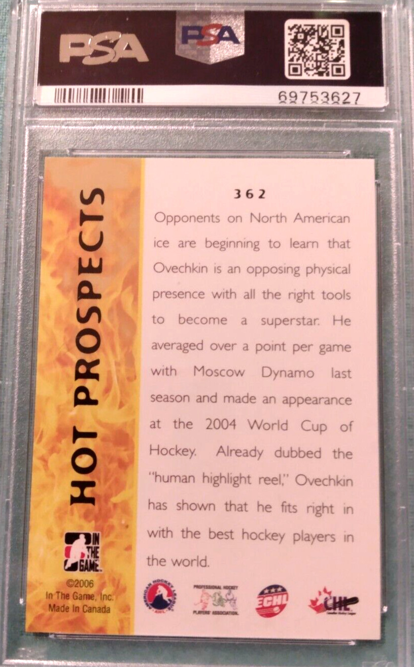 ALEX OVECHKIN ROOKIE CARD 2005 IN THE GAME # 362 PSA 10 view 2
