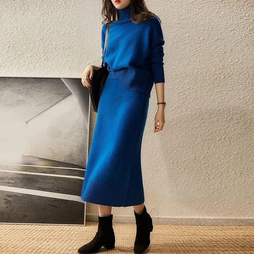 Autumn suit skirt 2 piece skirt set women winter sweater 2 piece outfit Sweater - Picture 4 of 28