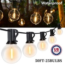 Solar Powered 50FT LED Bulb String Light Garden Yard Lamp Outdoor Waterproof