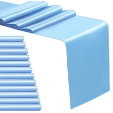 12 Pack Satin Table Runner 12 x 108 Inch Baby Blue Long Table Cloth Satin Tab...