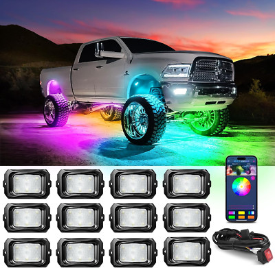 1Set 2/8/10/12 Pods C2 Max RGB-IC LED Rock Lights Underbody Extend Up to 24 Pods