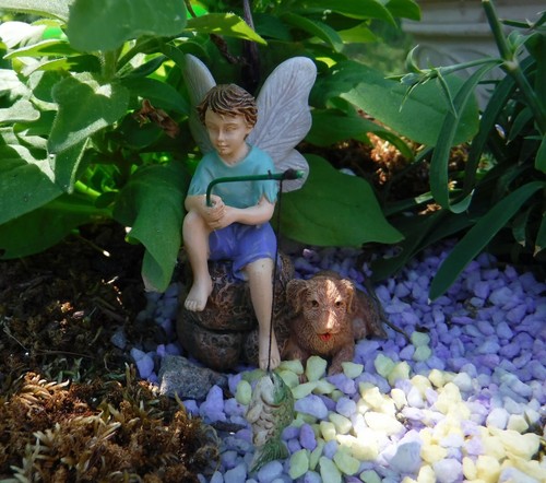 Gone Fishin' Miniature Fairy Garden Boy Fishing w/ Dog Figurine - Picture 3 of 3