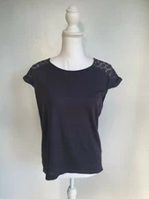 Primark Black T-Shirt Size 10 lace detail womens