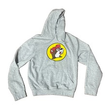 Buc-ees Hoodie Grey Beaver Logo Pullover Sweatshirt Hooded Gas Station - SMALL