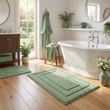 2 PCS Green Bathroom Rug Set 20x32 16x24 Inch Non Slip Washable Bath Mat