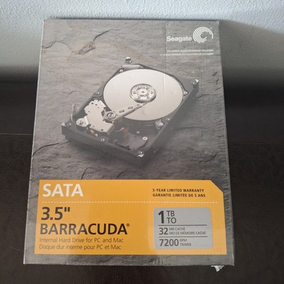 Seagate Barracuda Internal Hard Drive 3.5''  7200 RPM 1TB 32MB PC/Mac- New Sealed