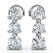 1/2ct 3 Stone Diamond Earrings 14K White Gold Womens Earrings 1/2" Tall