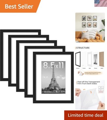 Elegant Black Picture Frame Set of 5 for 8.5x11 & 6x8 Photos - Versatile Display