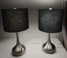 Modern Accent Table Lamps Set of 2 Brushed Nickel Eggplant Living Room Bedroom