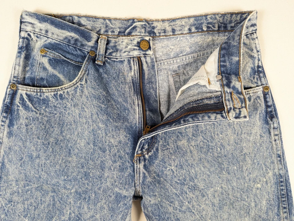 Pantalones de mezclilla vintage Wrangler lavado ácido tiro alto pierna recta 32x27 grunge EE. UU. Foto 4 de 4