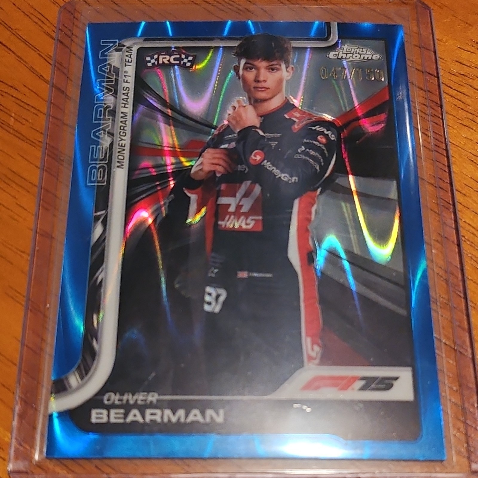 2025 Topps Chrome MoneyGram Haas F1 Team Oliver Bearman Blue Rookie /150 #14