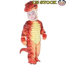 Kids T-Rex Dinosaur Halloween Costume Plush Jumpsuit Gloves Hood Realistic Eyes
