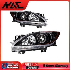 Pair Headlight Assembly For 10-2013 Mazda3 2l 2.5l Projector Halogen Black Amber