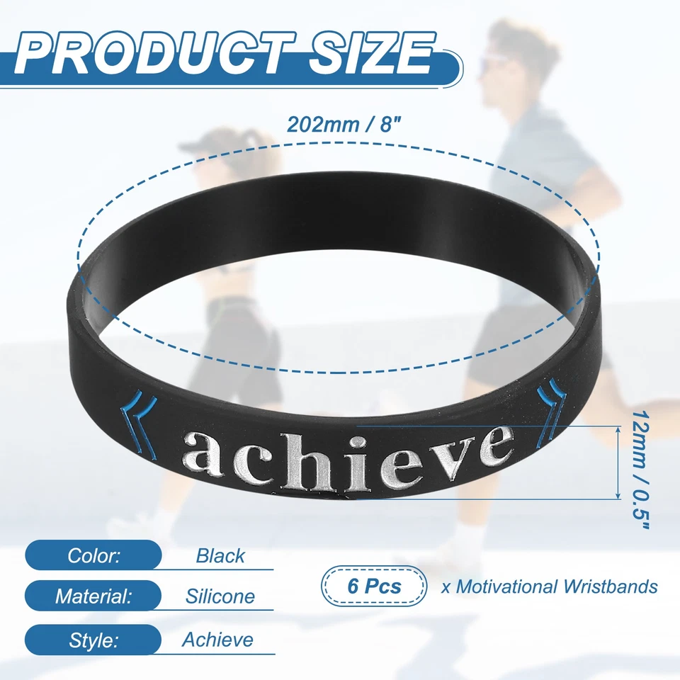 6Pcs Motivationsarmbänder für Achieve, Schwarz - Bild 2 von 4