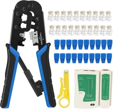 RJ45 Crimping Tool Kit Ethernet Crimp Set, RJ-11, 6P/RJ-12, 8P/RJ-45 Crimp, Cut 