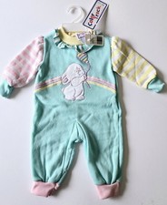 Vintage 90s Color Track Fleece Baby Romper 3/6 mo Floral Pastels New Bunny Girls