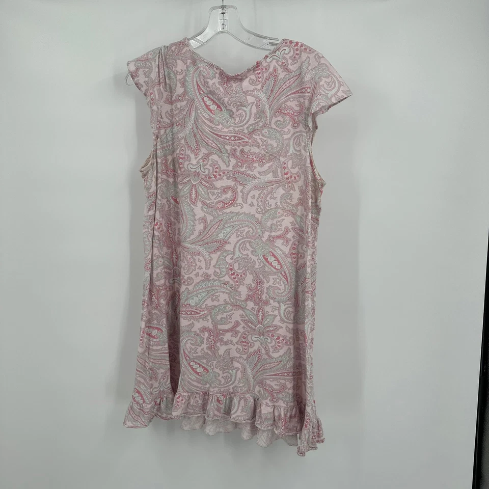 Lauren Ralph Lauren Womens Nightgown Size M Pink Paisley Short Ruffle Cap Sleeve - Image 2 of 4
