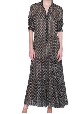 AKRIS PUNTO Circlefield Print Collared Midi Shirt Dress New Size 6 Green Luxury