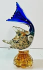 Vintage 9" Murano Italian Art Glass Sommerso Hand Blown Fish Blue Tail w/ Label