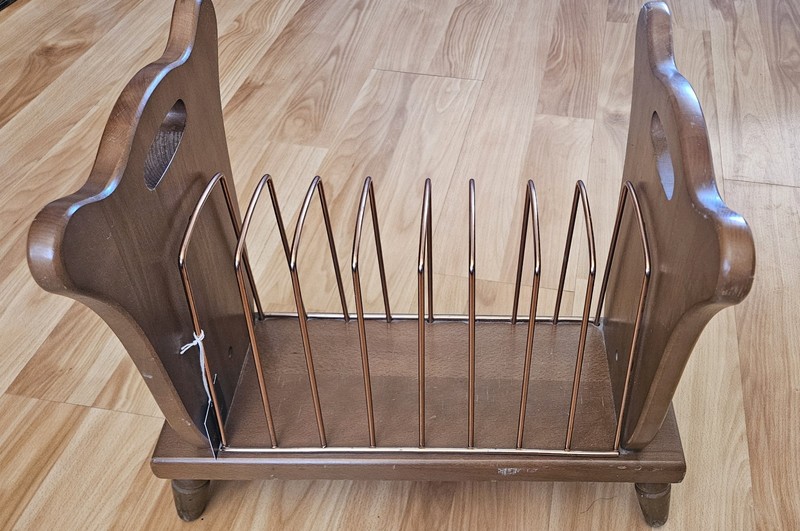 Vintage Wooden And Metal Magazine Holder Made In JAPAN, El SEGUNDO