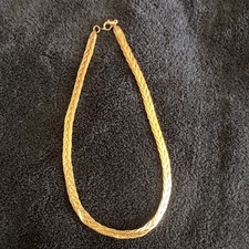 Gold Tone Herringbone Chain Necklace, Metal, ...
