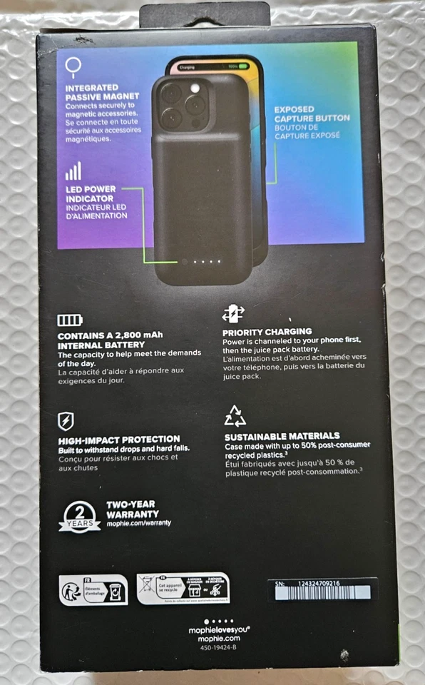 Чехол-аккумулятор Mophie Juice Pack для зарядки Apple iPhone 16 Pro 6,3 дюйма черный - Изображение 2 из 2