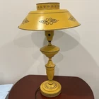 Vintage ToleWare Lamp MCM Colonial Mustard Yellow Harvest Gold Hurricane Milk