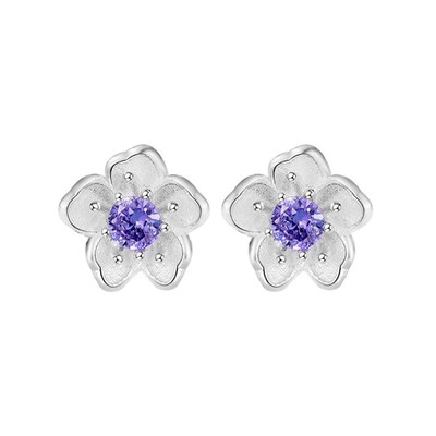 exquisite cherry blossom stud women's earrings, set with cubic zirconia flower c
