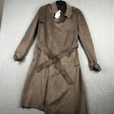 Joan Vass New York Coat Womens Small Brown Faux Suede Trench Belted Jacket NWT