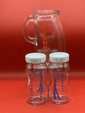 Vintage 1950 EVENFLO Glass Measuring Pitcher & 2 Dr. Brown Natural Flow Anti-Col