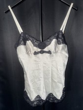 EXPRESS Design Studio Y2K Babydoll Gray Silver Silk and Black Lace Cami Top XS