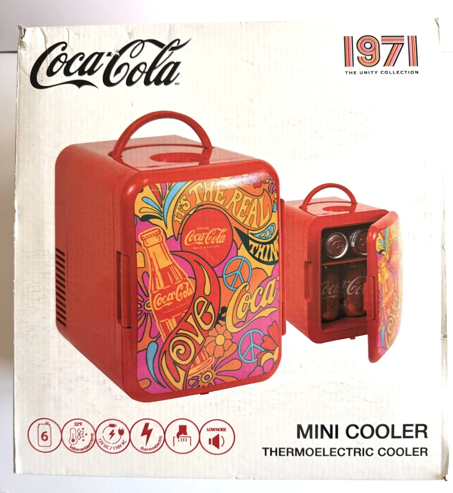 Coca-Cola 1971 Unity Peace Cooler/Warmer Unopened Mini Fridge 12V DC 110V AC