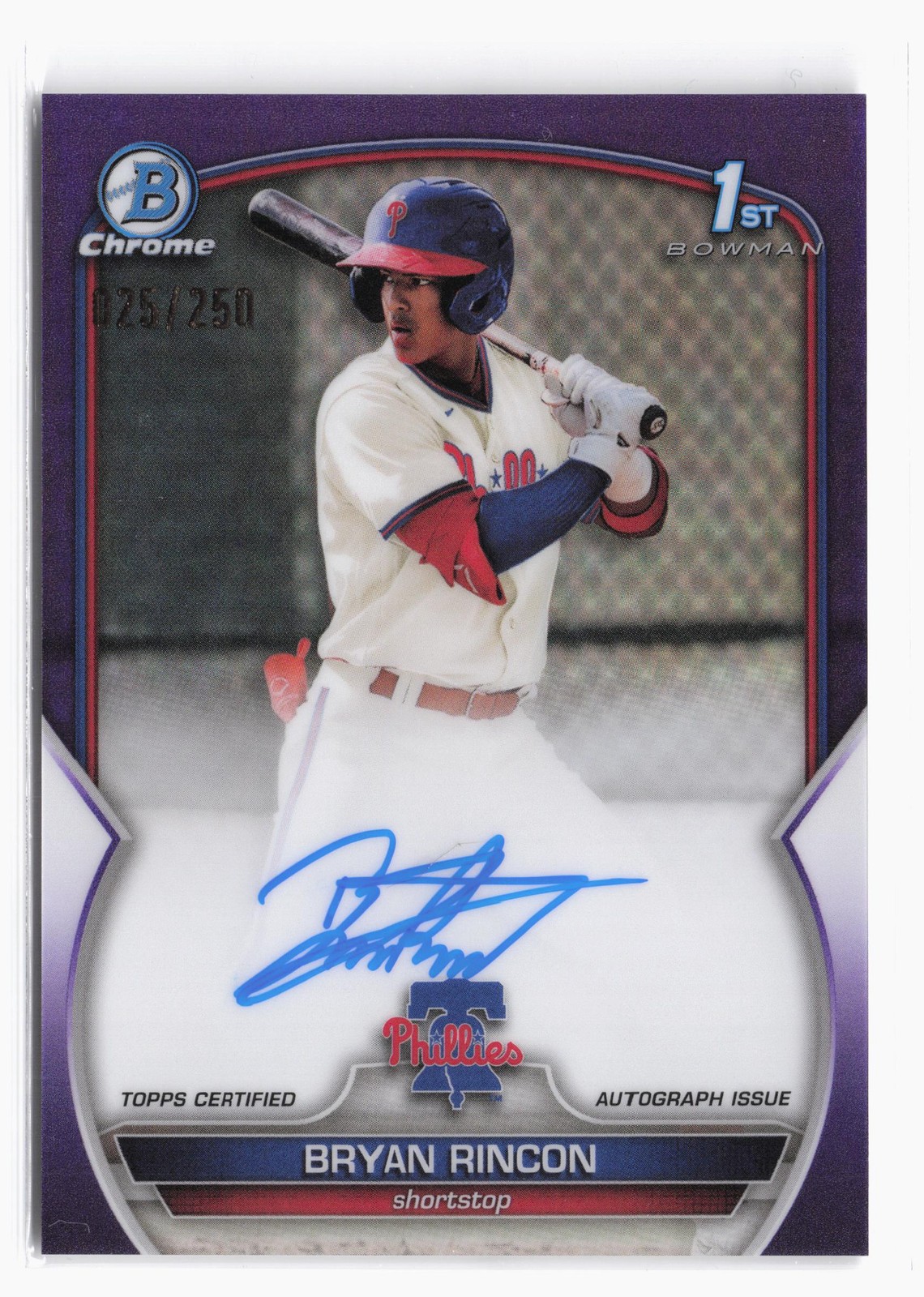 2023 Bowman Chrome Auto Purple Refractor #CPA-BRN Bryan Rincon #/250 Phillies