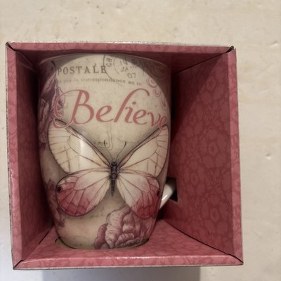 Christian Art Gifts Believe Mark 9:23 Pink Butterfly Ceramic Coffee Mug 2015 New