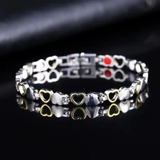 Unisex Women Men Heart Bracelet Titanium Steel Lymph Detox Magnetic Bracelet