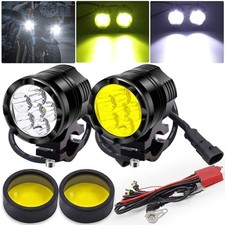 LED Motorcycle Fog Lights Kit Auxiliary Driving Light Amber White Dual Color