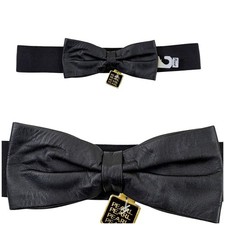 Vintage Leather Bow Cinch Belt Size L Black NWT Accessories by Pearl USA 28"x2"