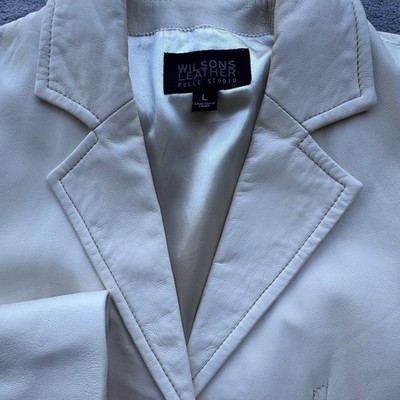 Wilsons Leather Pelle Studio Blazer Womens Large White Genuine Leather 3 Button