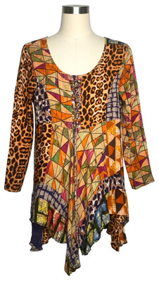 Sacred Threads Tunic Top Women Small/Med Patchwork artistic Tie Back Boho Fairy