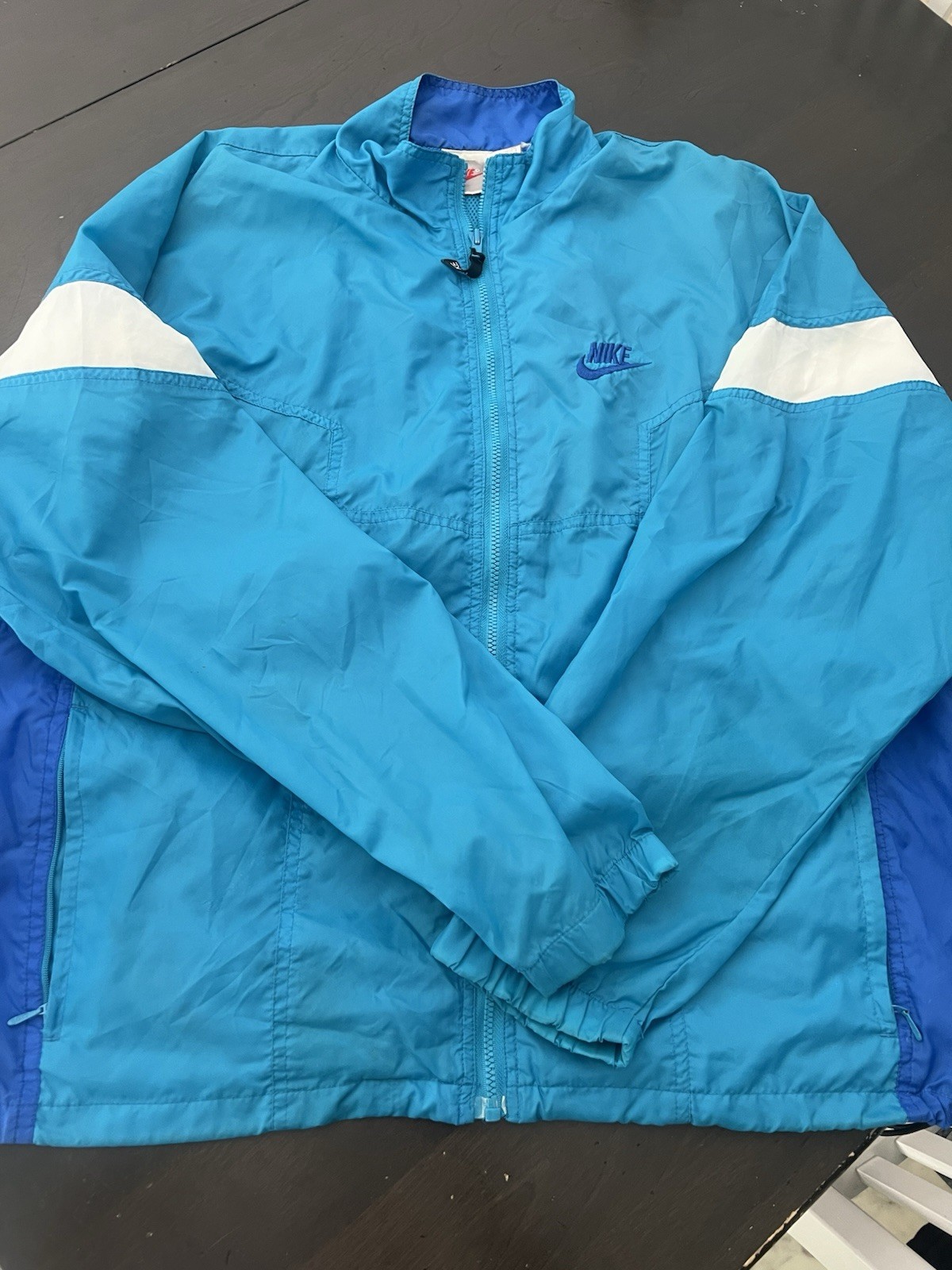 SACAI X NIKE Giacca a vento vintage anni 90 Nike color block blu zip retrò bianca etichetta uomo L