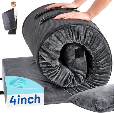 Memory Foam Camping Mattress Pad with Pillow - Extra Thick 4 Inch Sleeping Pad f
