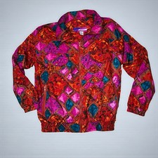 Vintage 80  s 90  s Geometric Fuchsia Teal Windbreaker Full Zip Jacket Medium