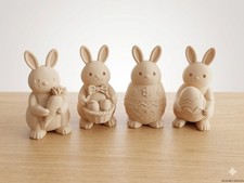 4er Set Osterhasen Figuren - Modernes Design - 3D-Druck Beige Matt - Osterdeko