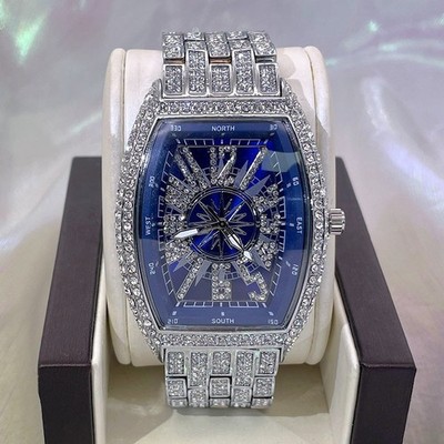 Luxury Hip Hop King Bling Ice Out Men's Watch Iced Silver Waterproof Cz Diamond