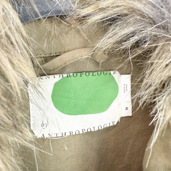 Anthropologie Saskia Utility Jacket Green Faux Fur Jacket Size Medium - Image 4 of 4