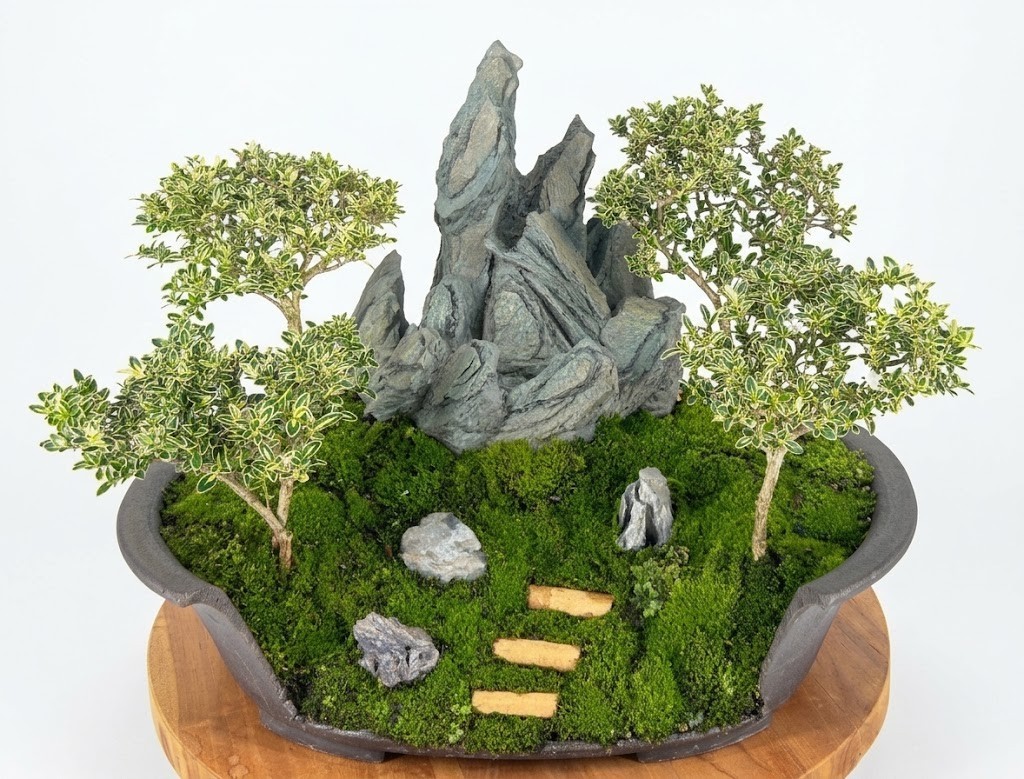 Live Flowering Mount Fuji Serissa Bonsai 4 Tree Forest Landscape Indoor  11"H Zen | eBay