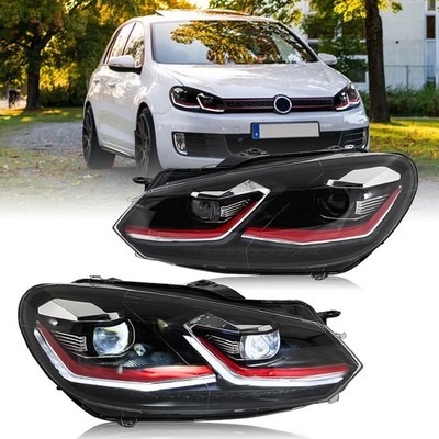 Pair Full LED DRL Headlights For 2010-2014 Volkswagen Golf MK6 Sequentia Lamps