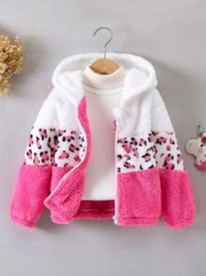 New Pink Fleece Jacket Hooded Girls Sz 4 5 Zipper School Spring Fall Unlined #39